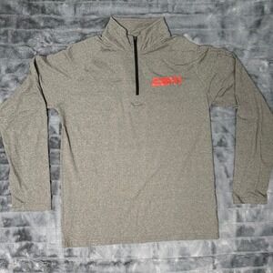 ESPN Mens Quarter Zip Pullover Shirt Heather Gray Red Logo Size S Small Active